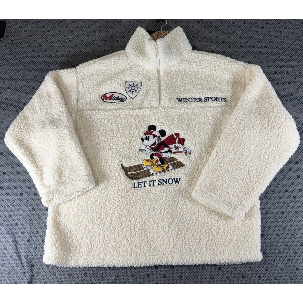 Disney Jacket Womens Large White Sherpa Pullover 1/4 Zip Mickey Winter Sports